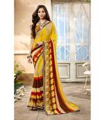 Yellow printed georgette saree with blouse