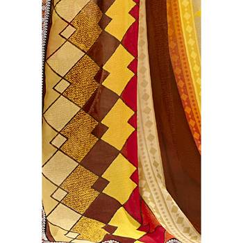 Yellow printed georgette saree with blouse 3