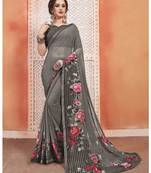 Grey printed georgette saree with blouse