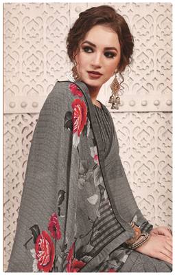 Grey printed georgette saree with blouse 2