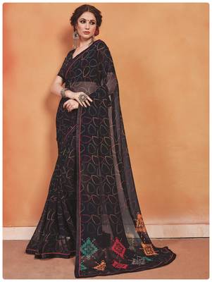 Black printed georgette saree with blouse 1