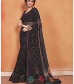 Black printed georgette saree with blouse