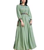 Blissta Women's Minit Green Namo Slub Embroidered Maxi Length Dress in Western Style
