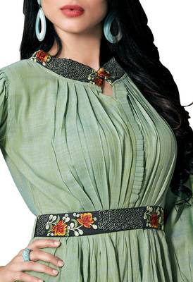 Blissta Women's Minit Green Namo Slub Embroidered Maxi Length Dress in Western Style 2