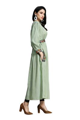 Blissta Women's Minit Green Namo Slub Embroidered Maxi Length Dress in Western Style 3