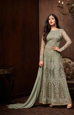Green embroidered net salwar 1