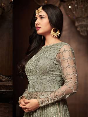 Green embroidered net salwar 2