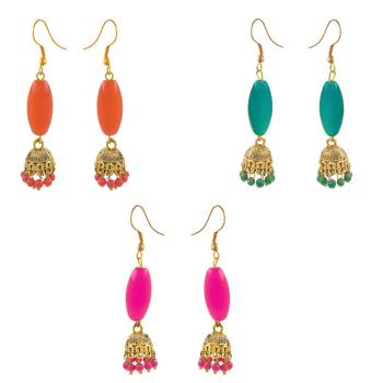 Saizen Multicolor Gold-Plated Combo Of 3 Jhumki Earrings For Women 1