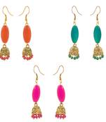 Saizen Multicolor Gold-Plated Combo Of 3 Jhumki Earrings For Women
