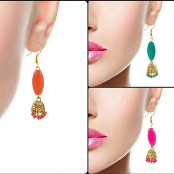 Saizen Multicolor Gold-Plated Combo Of 3 Jhumki Earrings For Women 2