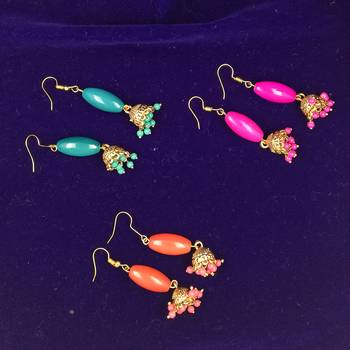 Saizen Multicolor Gold-Plated Combo Of 3 Jhumki Earrings For Women 4