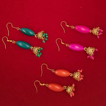 Saizen Multicolor Gold-Plated Combo Of 3 Jhumki Earrings For Women 5