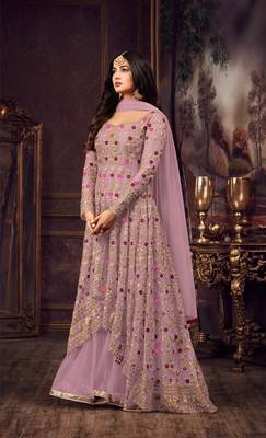 Pink embroidered net salwar 1