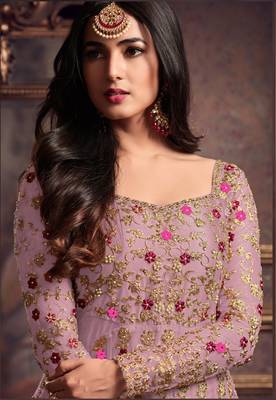 Pink embroidered net salwar 2