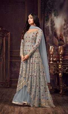 Grey embroidered net salwar 1