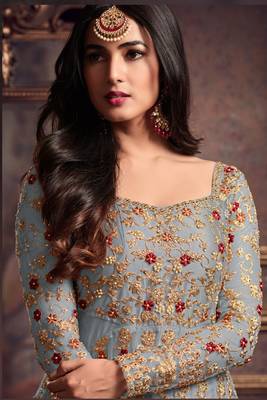 Grey embroidered net salwar 2
