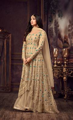 Cream embroidered net salwar 1
