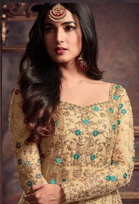 Cream embroidered net salwar 2