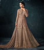Light-brown embroidered net salwar