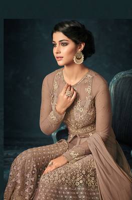 Light-brown embroidered net salwar 2