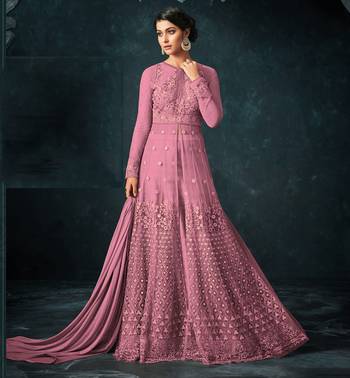 Pink embroidered net salwar 1