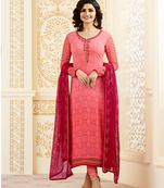 Pink embroidered faux georgette salwar