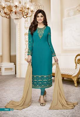 Green embroidered faux georgette salwar 1