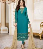 Green embroidered faux georgette salwar