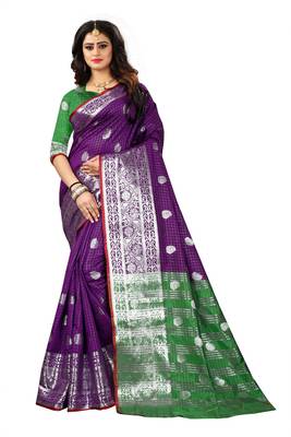 Purple woven art silk saree with blouse 1