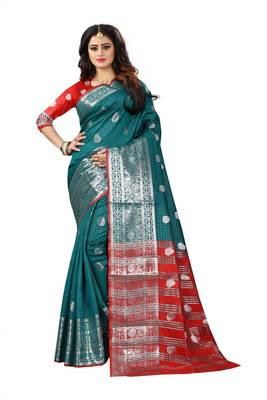 Light green woven art silk saree with blouse 1