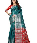 Light green woven art silk saree with blouse