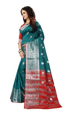 Light green woven art silk saree with blouse 2