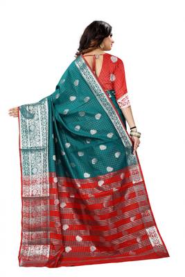 Light green woven art silk saree with blouse 3