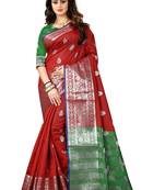 Red woven art silk saree with blouse