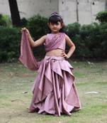 purple  hand work satin silk stitched lehanga choli 