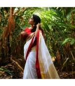 Red And White Collection Linen Saree With Red Blouse Piece