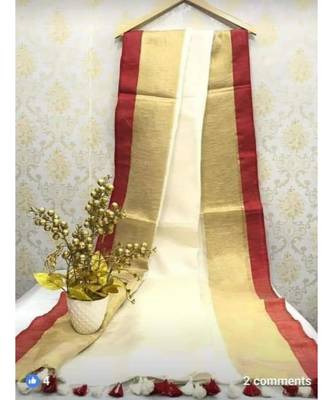 Red And White Collection Linen Saree With Red Blouse Piece 2
