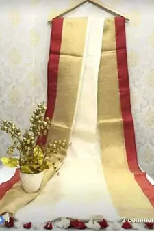Red And White Collection Linen Saree With Red Blouse Piece
