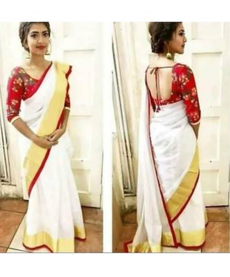 Red And White Collection Linen Saree With Red Blouse Piece 1