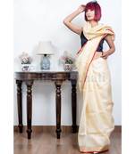 Red And White Collection Linen Saree With Red Blouse Piece