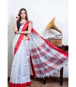 Red And White Collection Tissue Linen Saree With Red Blouse Piece
