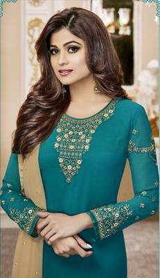 Green embroidered faux georgette salwar 2