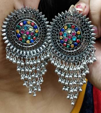 Oxidized Indian Bollywood Silver Earring 1