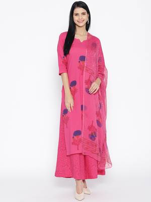 Magenta Handblock Print Palazzo Suit Set 1