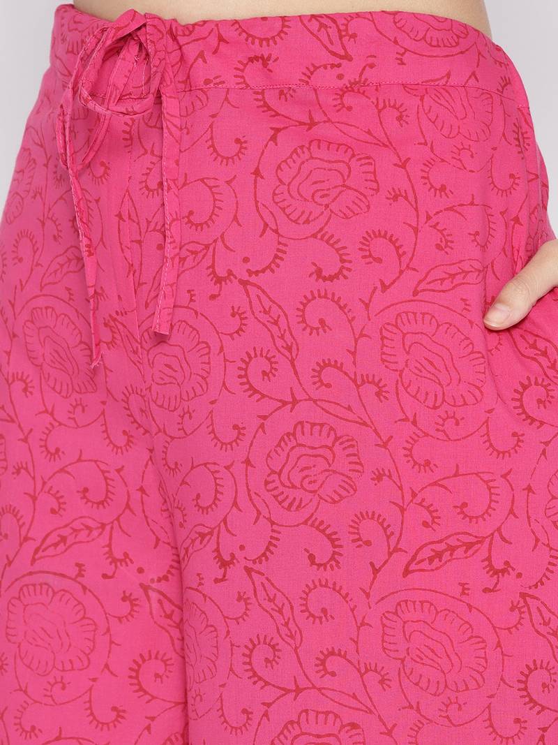 Magenta Handblock Print Palazzo Suit Set