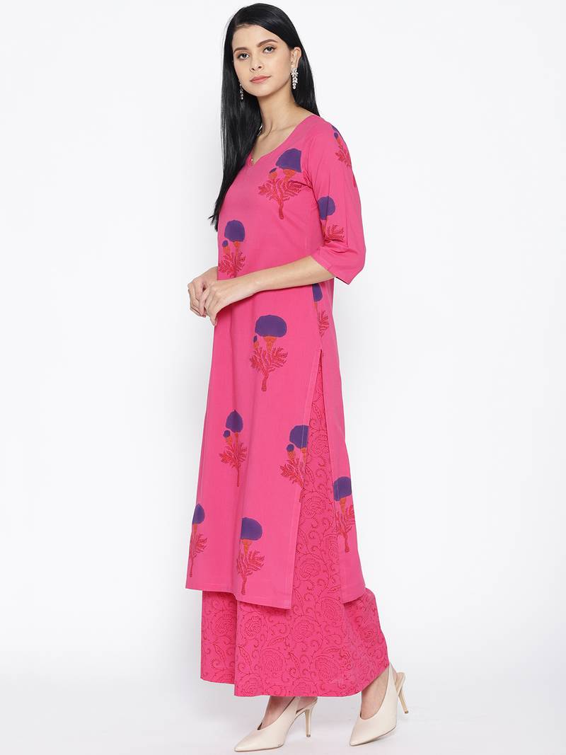 Magenta Handblock Print Palazzo Suit Set