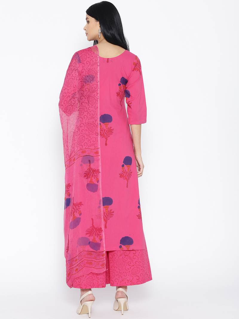 Magenta Handblock Print Palazzo Suit Set