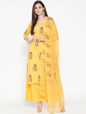 Yellow Handblock Print Palazzo Suit Set 1