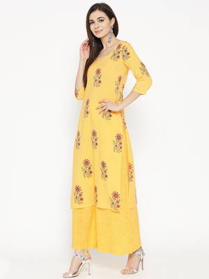 Yellow Handblock Print Palazzo Suit Set 3
