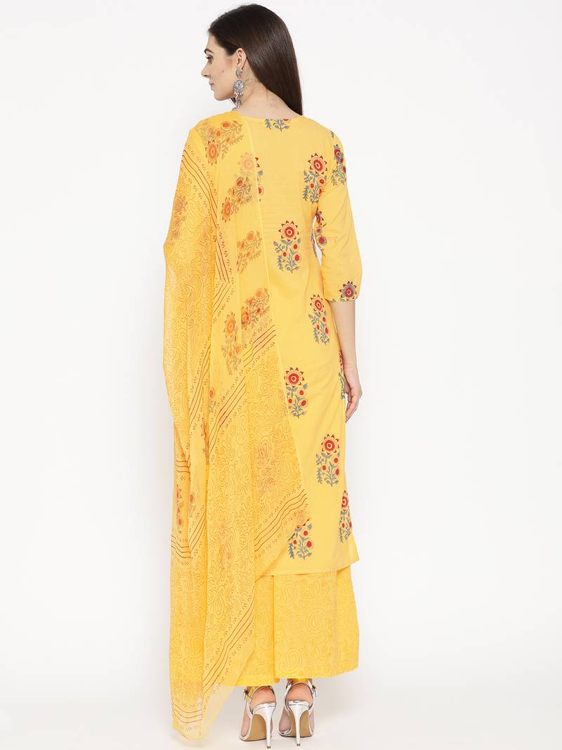 Yellow Handblock Print Palazzo Suit Set